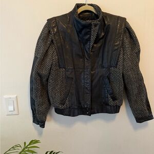 Women's vintage leather and wool Stylish Black and Gray Women's Jacket vintage 7